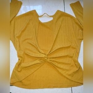 Mustard Blouse With Open Back Tie Design Size Large
